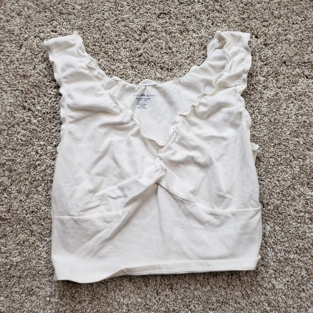 Brandy Melville Tank Womens OS White Cropped V-Neck Ruffle Tagless Cotton Ladies